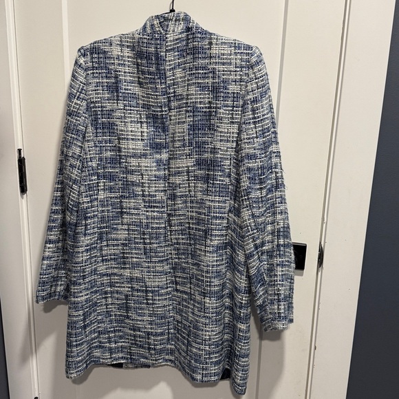 Calvin Klein Tweed Collarless Topper Open Front Jacket & Skirt Set Blue Size 12 - Picture 13 of 16